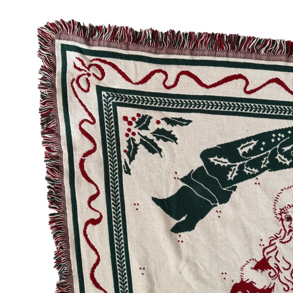 Goodwin Weavers Christmas Throw Blanket Old World Santa Red Green White Holly - Picture 4 of 12